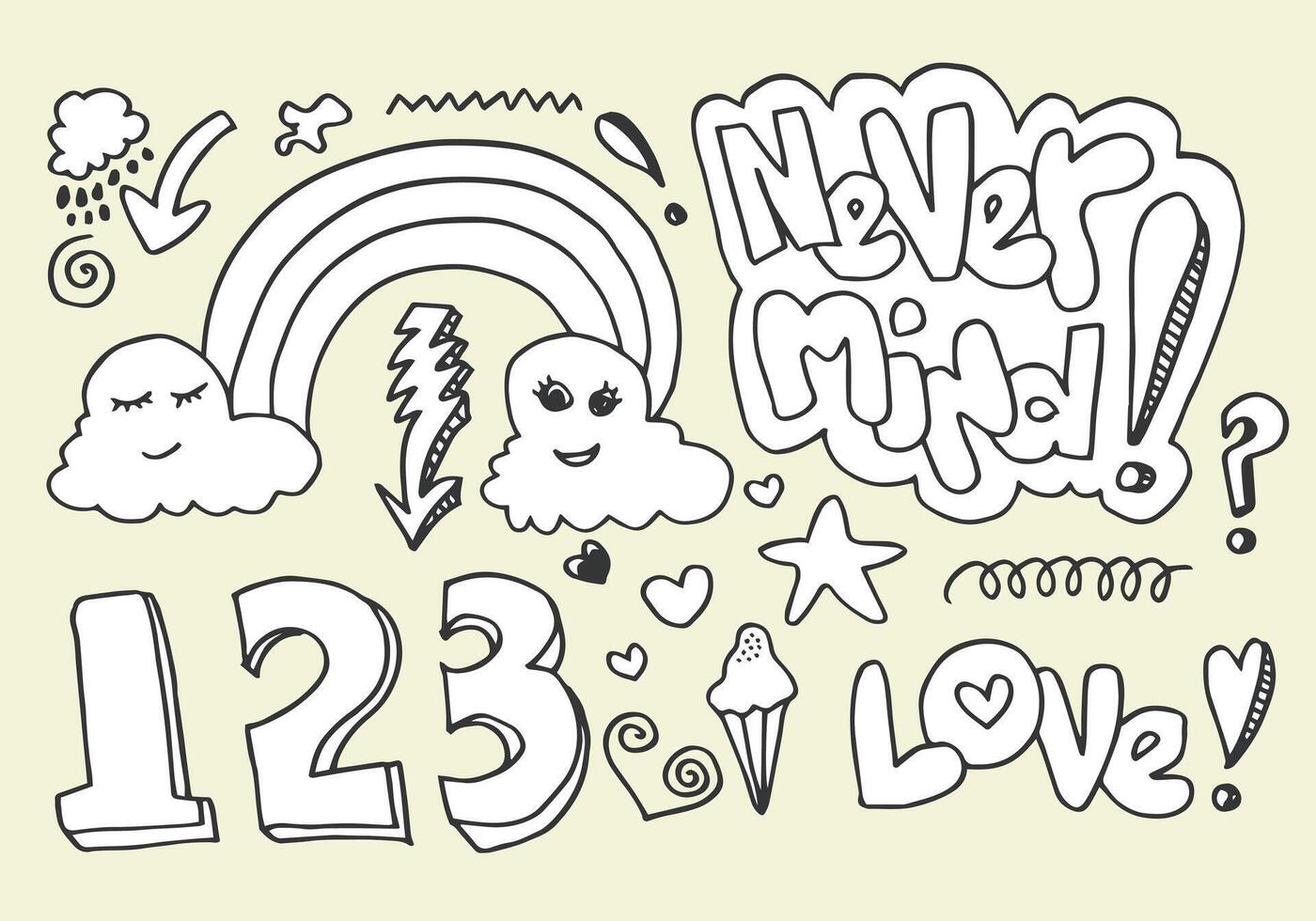 set of hand drawn doodles, stickers, phrases and lettering. vector