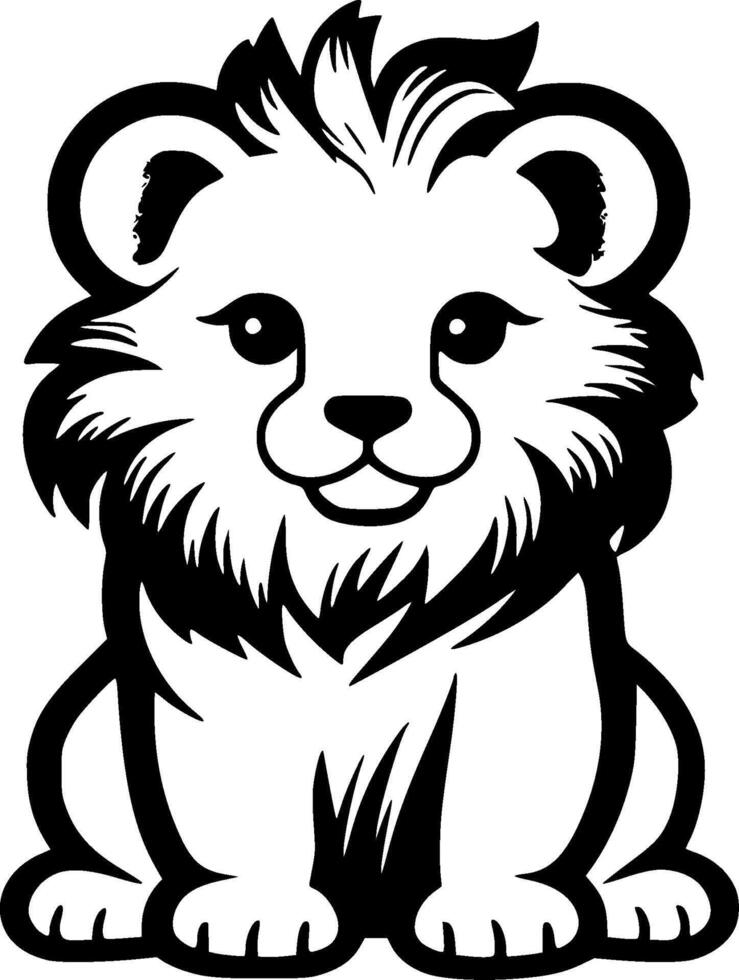 Lion Baby - Black and White Isolated Icon - illustration vector