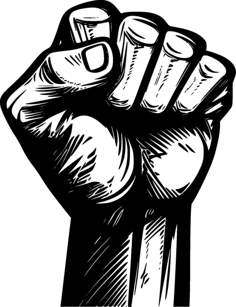 Hand Fist, Black and White illustration vector