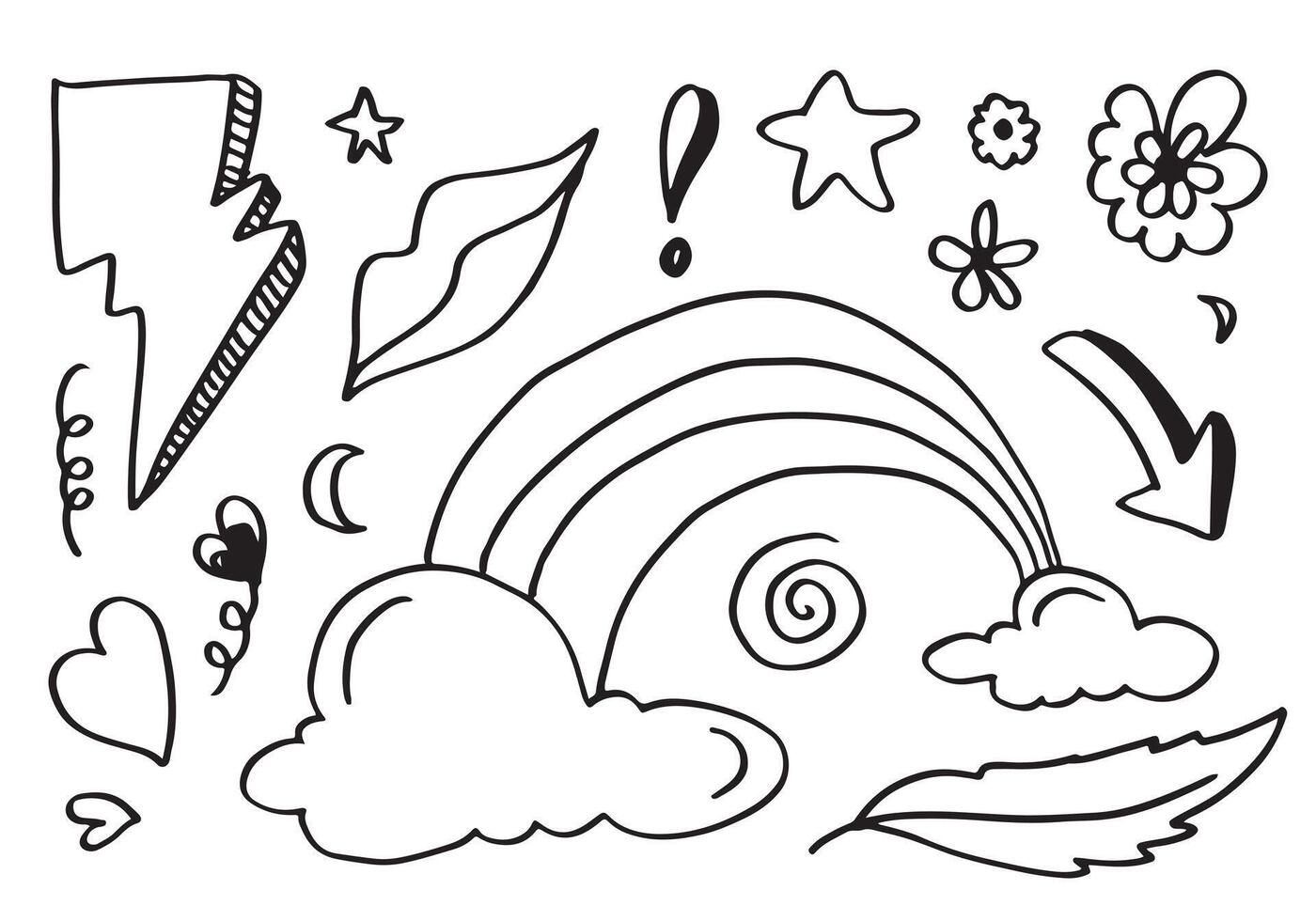 hand-drawn cute doodle set on white background. doodle design elements.doodle kids for decoration and coloring page. vector