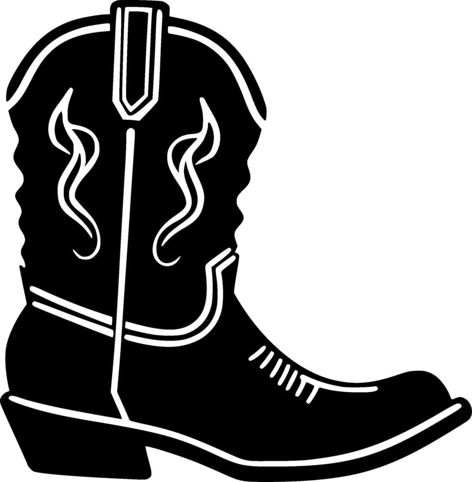 Cowboy Boot, Black and White illustration vector