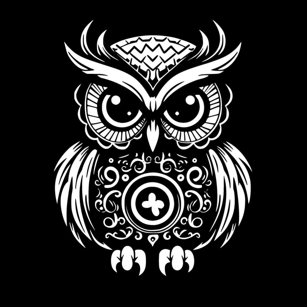 Owl Baby, Black and White illustration vector