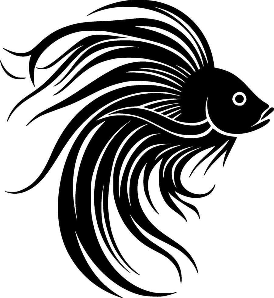 Betta Fish - Black and White Isolated Icon - illustration vector