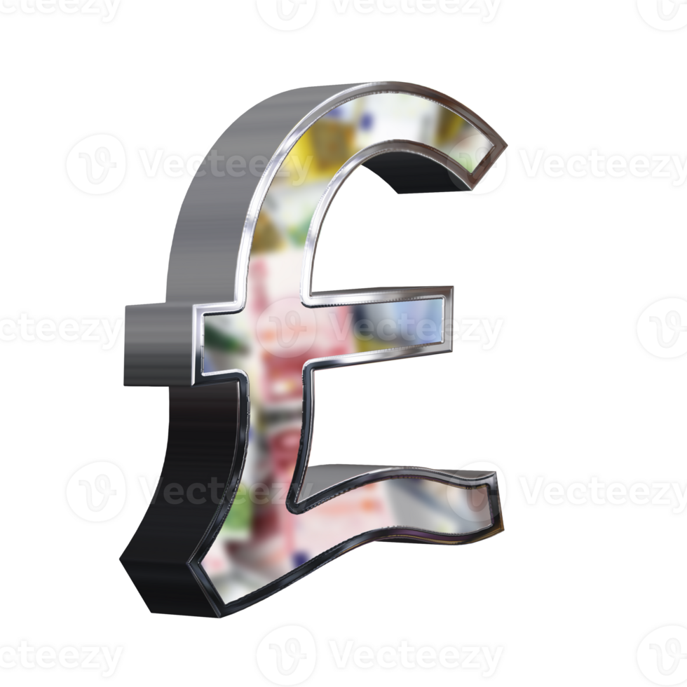 3d sterling pound sign on transparent background png