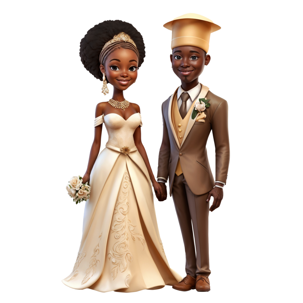 Cute african wedding bride and groom png