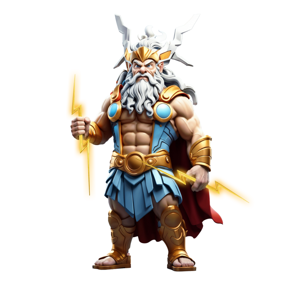 the god of thunder zeus is holding a spear and standing png