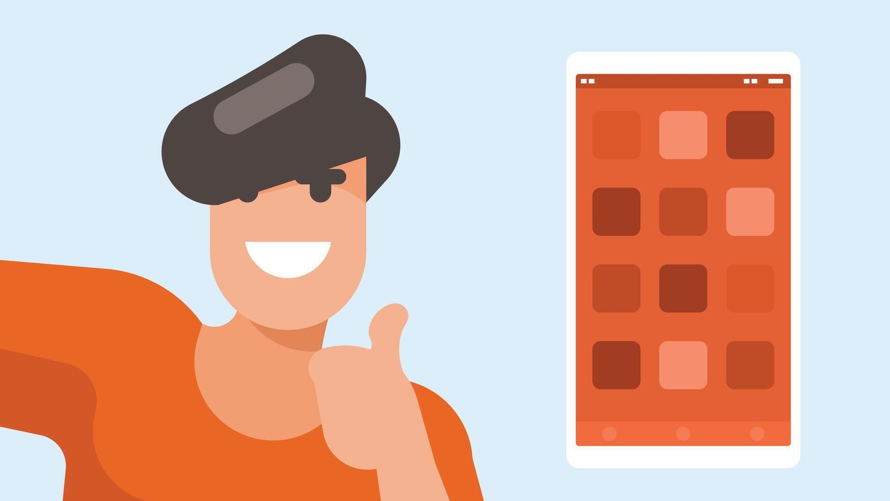 person use a mobile application on a mobile device and has positive feedback illustration vector