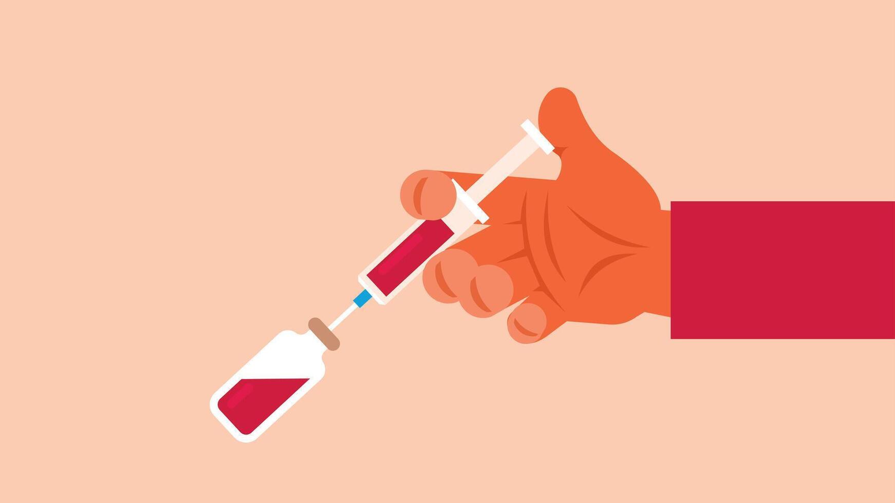 person holds a needle syringe filling with medicine abstract illustration vector