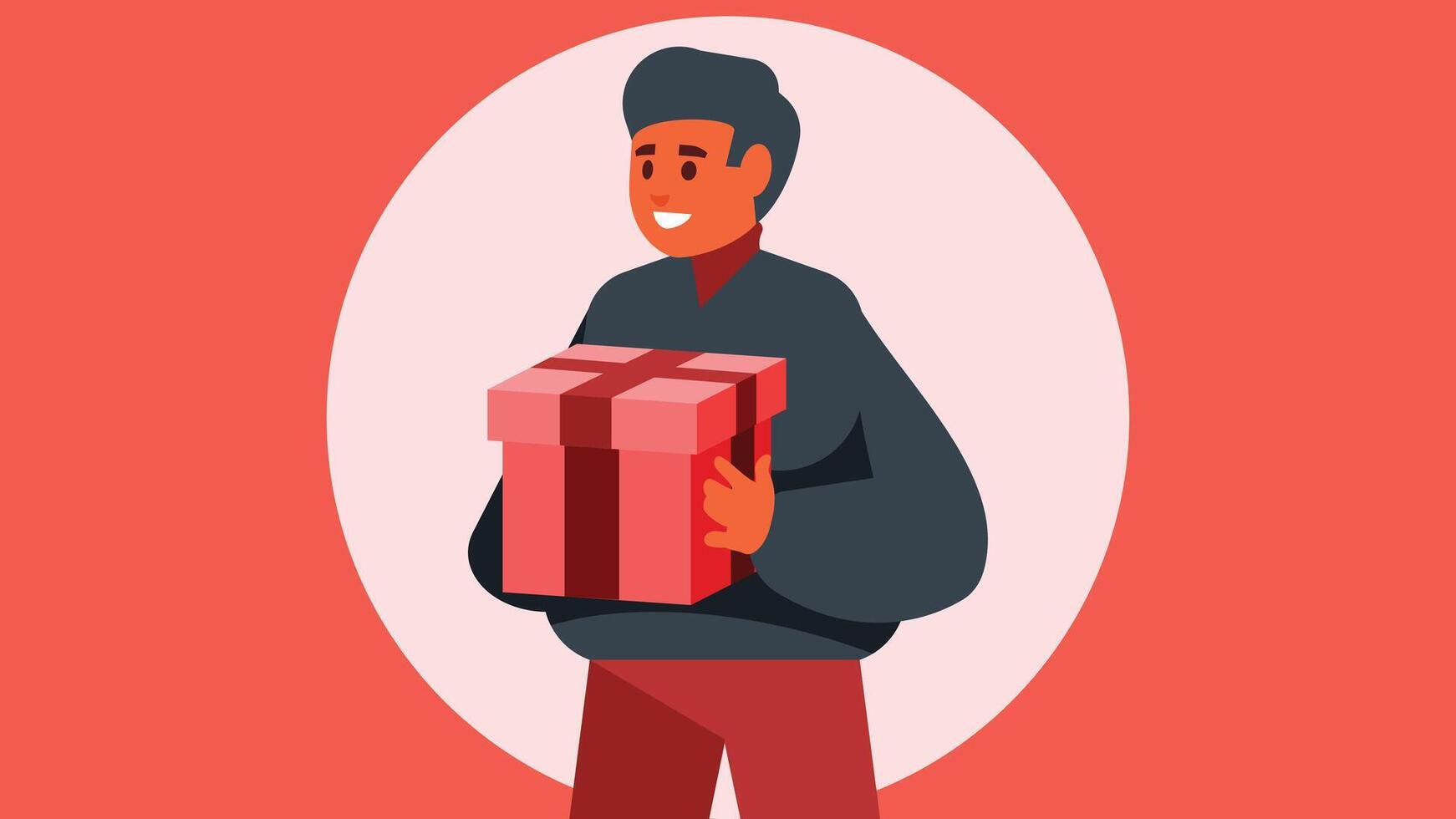 hombre sostiene un San Valentín día regalo caja día ilustración vector