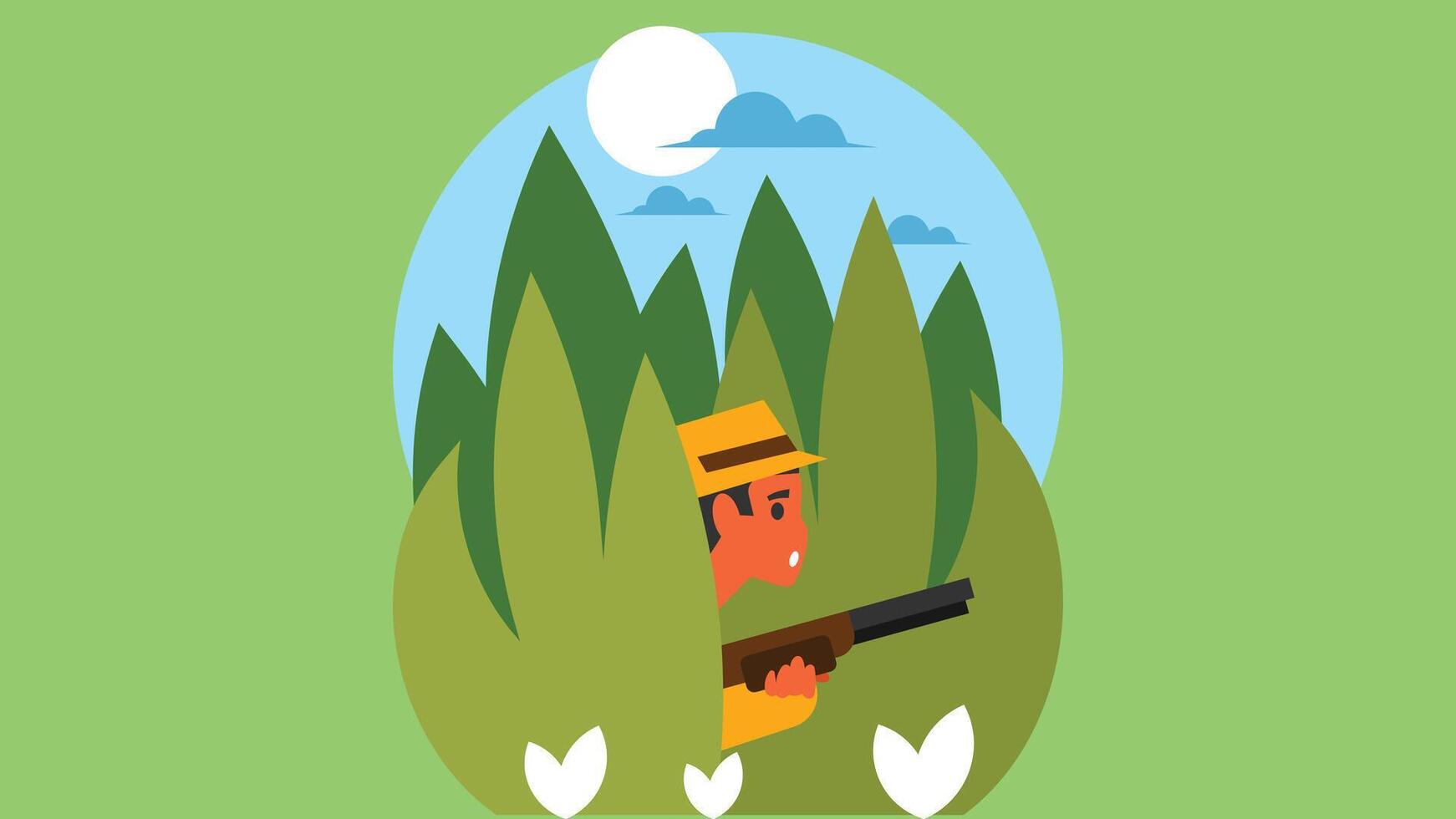 a hunter carries a gun going for hunt season in the nature illustration vector