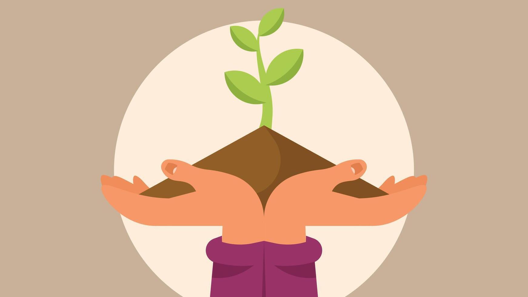 open hands hold a small plant isolated illustration vector