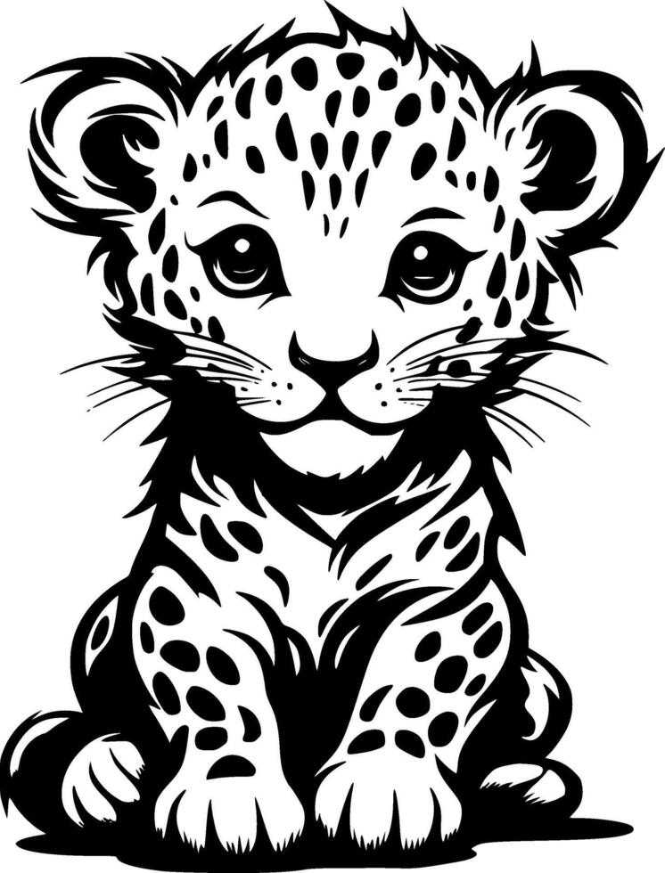 Leopard Baby, Black and White illustration vector