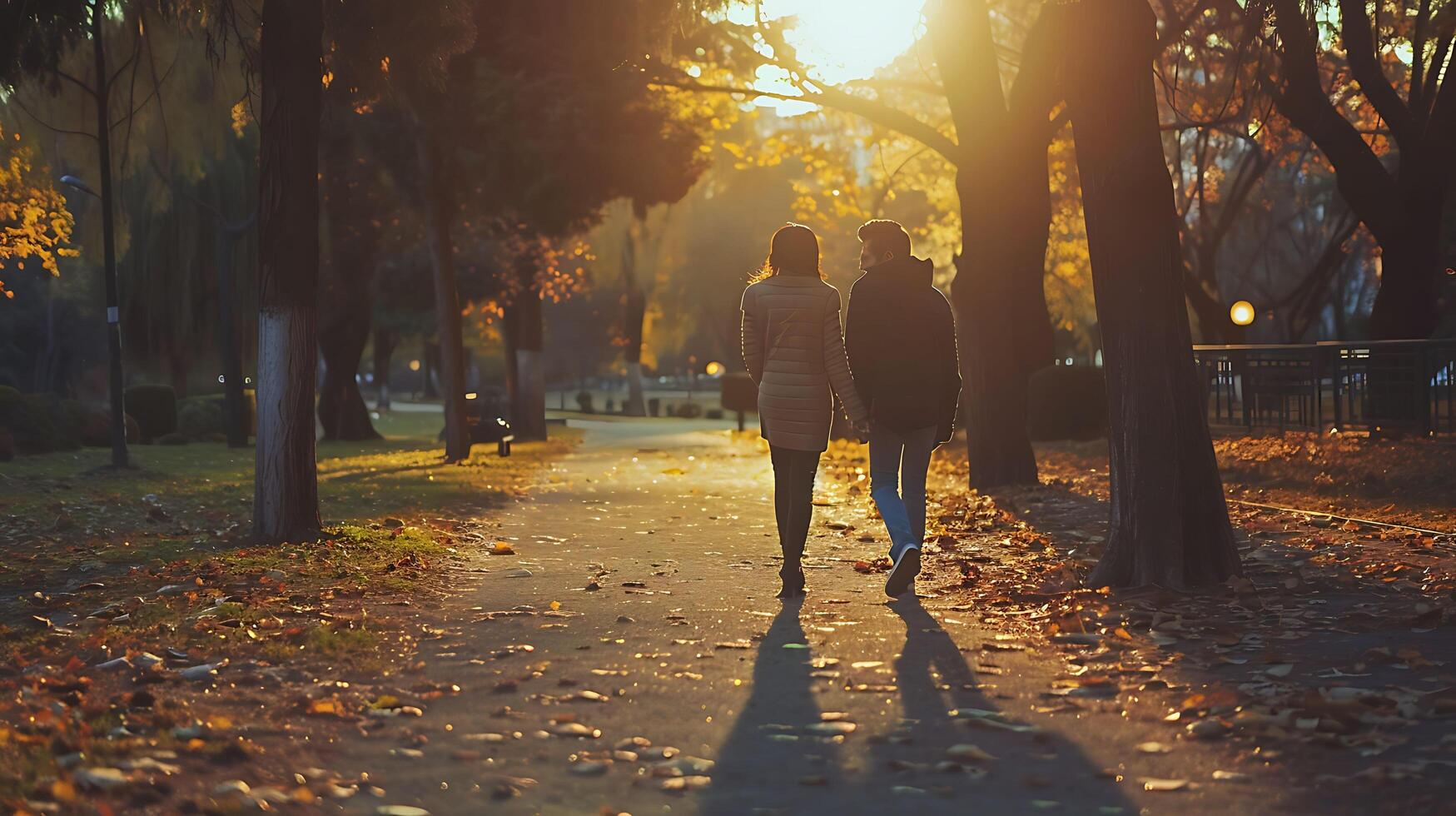 Romantic Couple Taking a Walk in the Park. photo