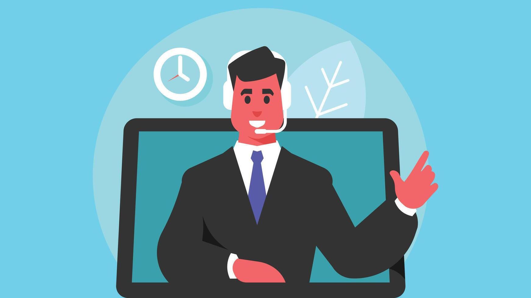 Anchor presenter or instructor talking from the screen to the audience illustration vector