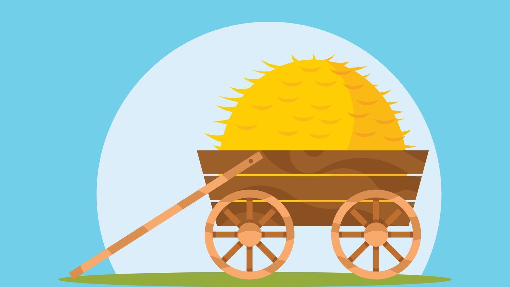 cart full of hay for horse feeding illustration vector