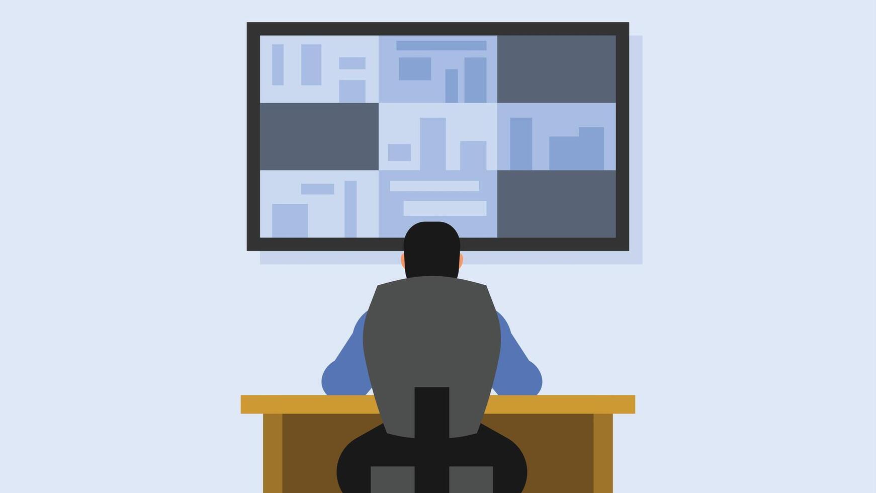 security guard monitoring multiple screen for safety and security illustration vector