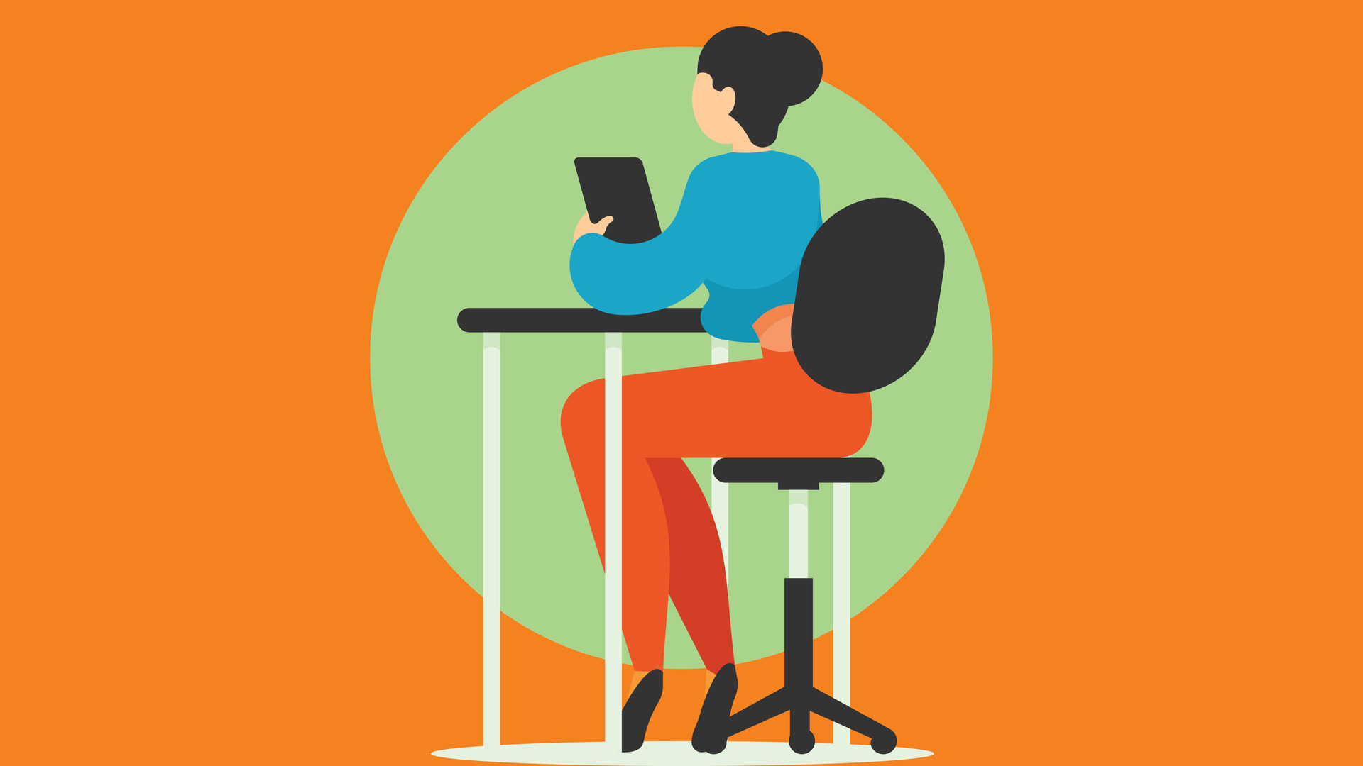 female employee is working at office holds a tablet illustration