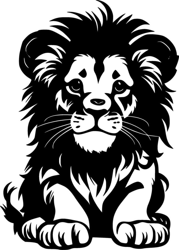 Lion Baby - Black and White Isolated Icon - illustration vector