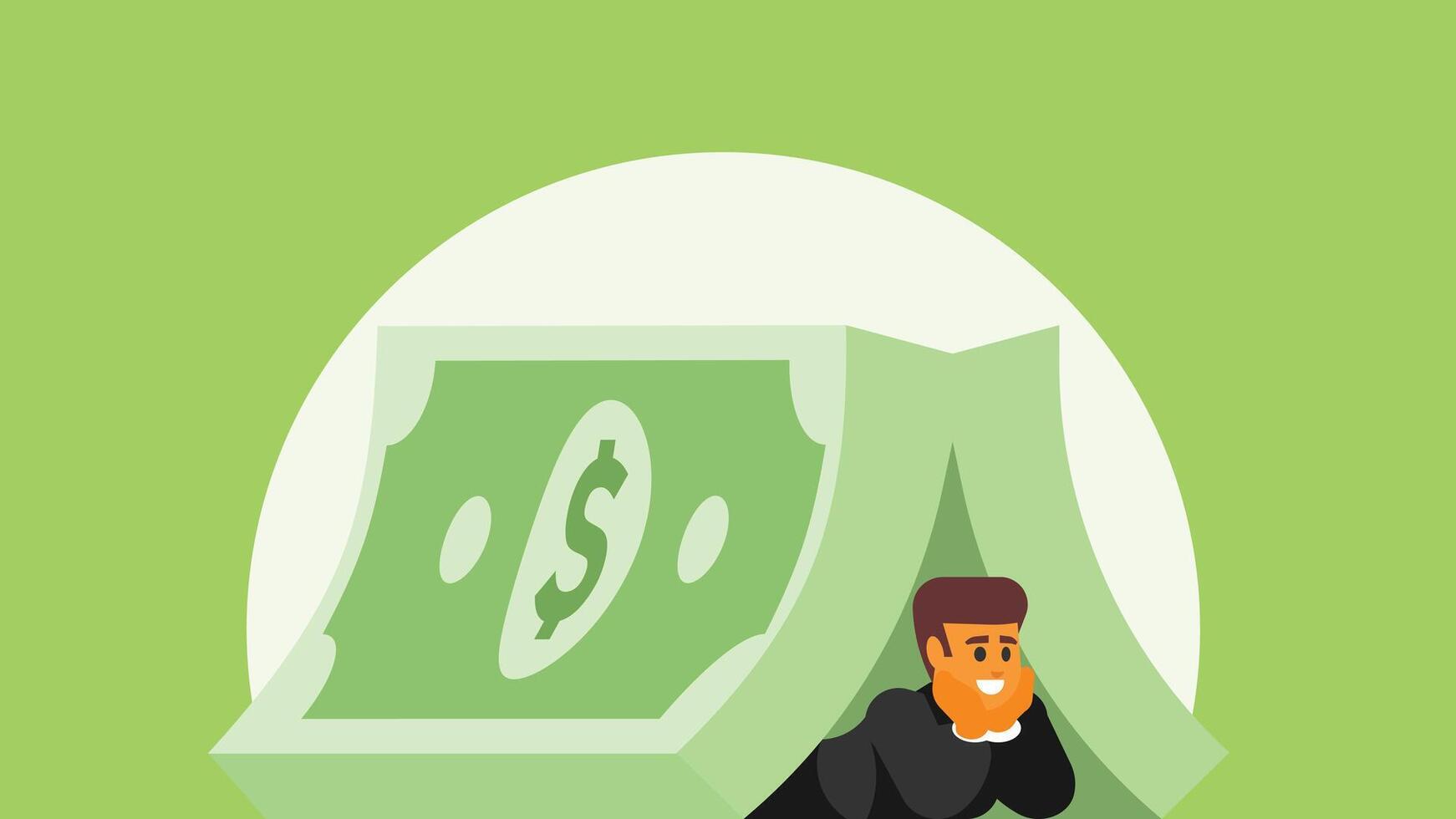 Businessman is hiding below a pile of money illustration vector