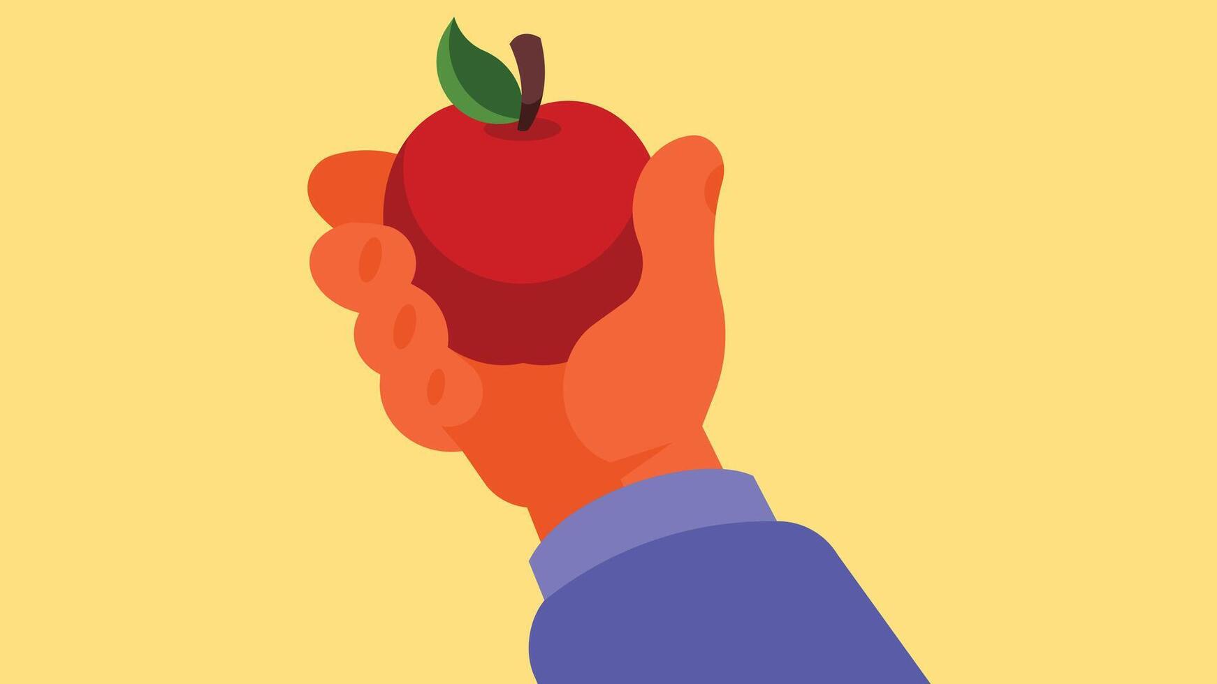 a person's hand holds an apple fruit illustration vector