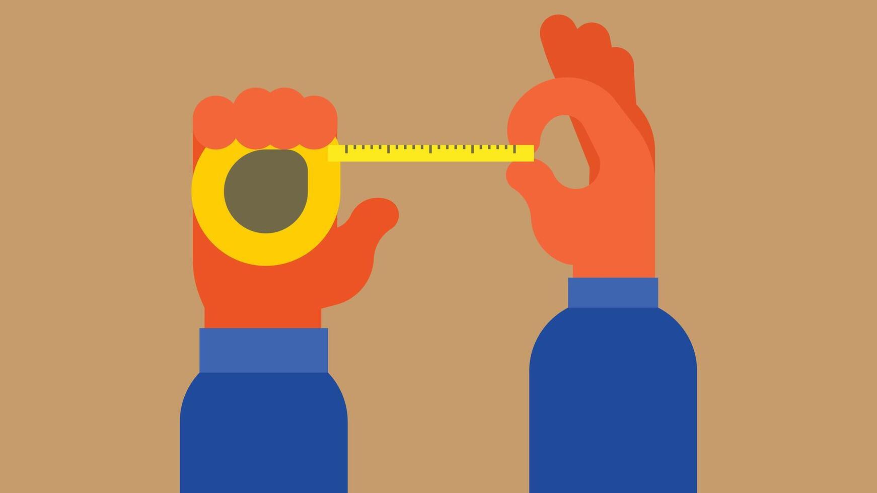 person holds measure tape in a construction site abstract illustration vector