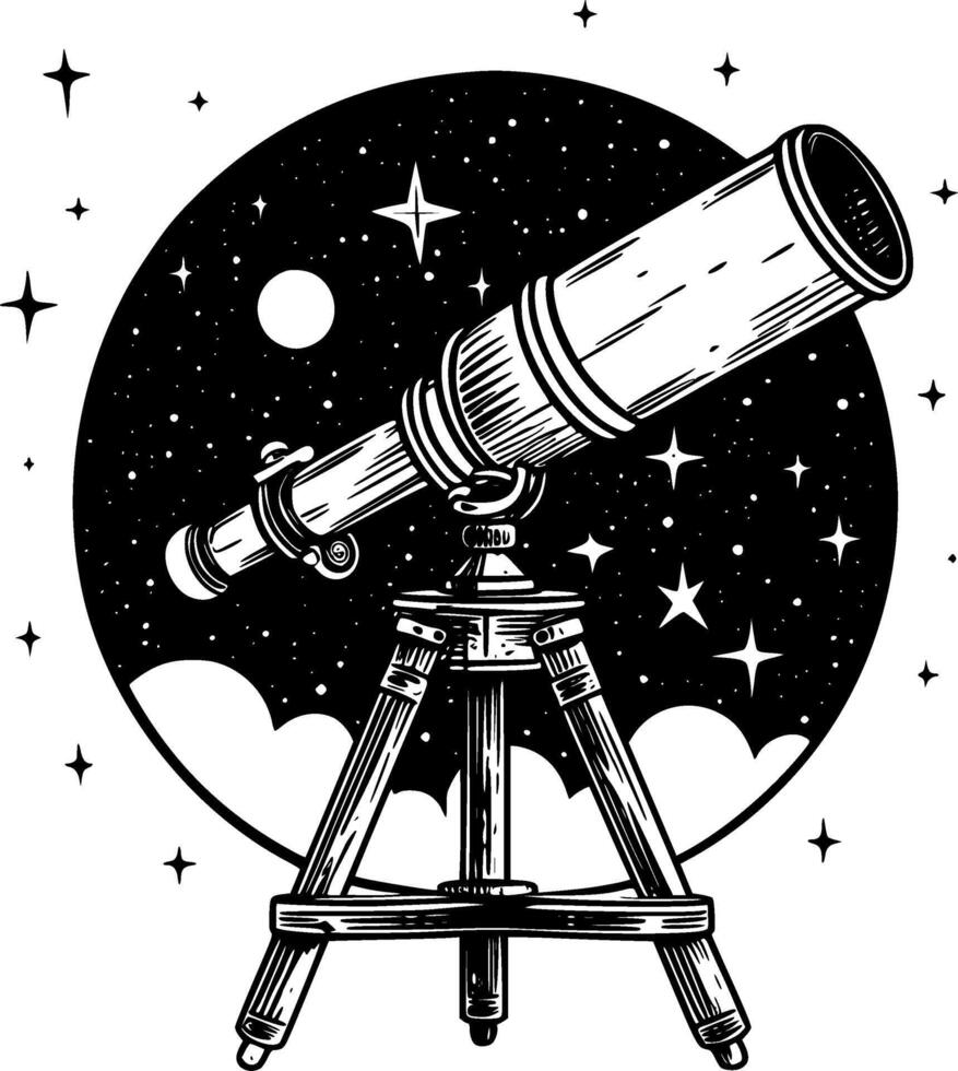 telescopio, negro y blanco ilustración vector