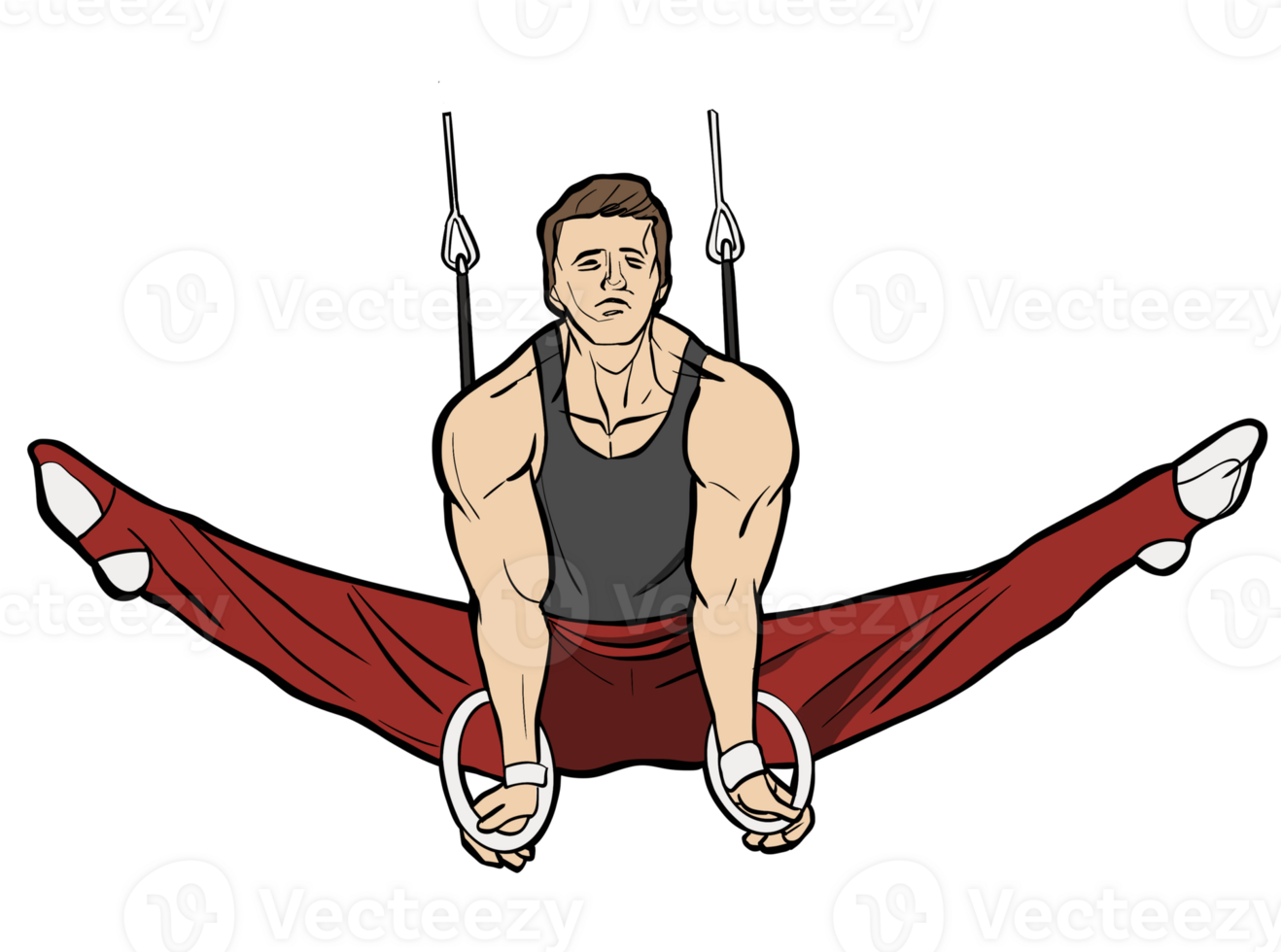 Gymnast Performing a Straddle Planche on Rings png