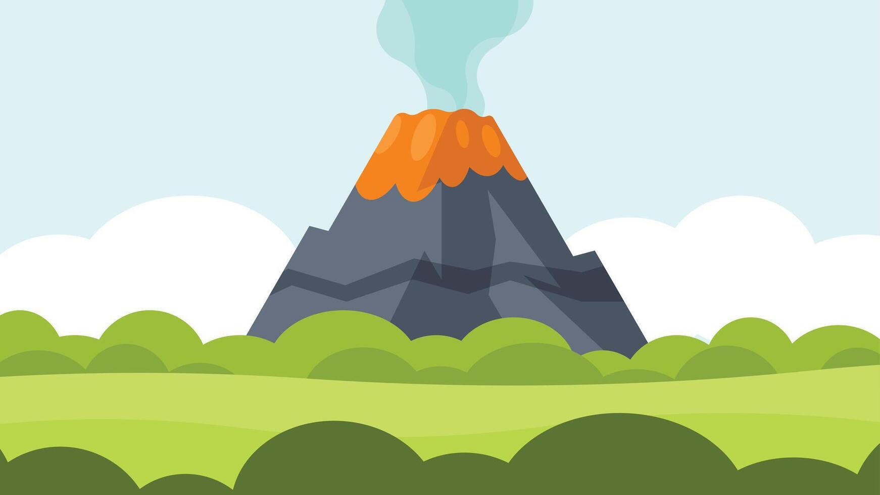 volcanic eruption in a mountain illustration background vector