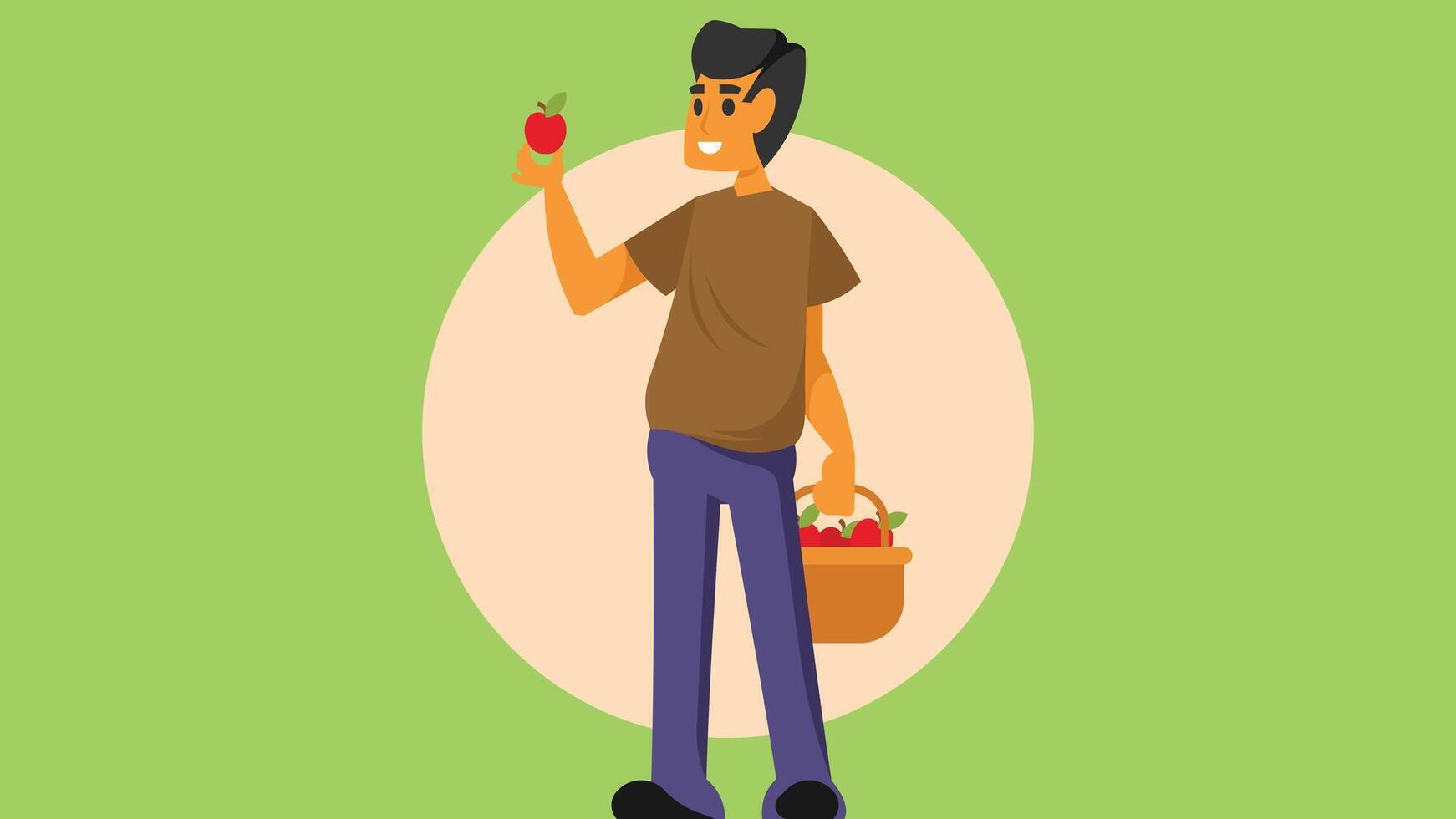 Farmer in the farm collecting the crops harvest season illustration vector