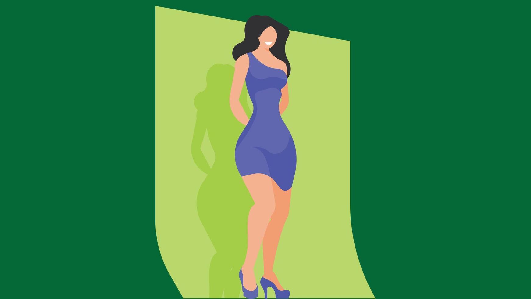 Female model stands in front of green screen for recording illustration vector