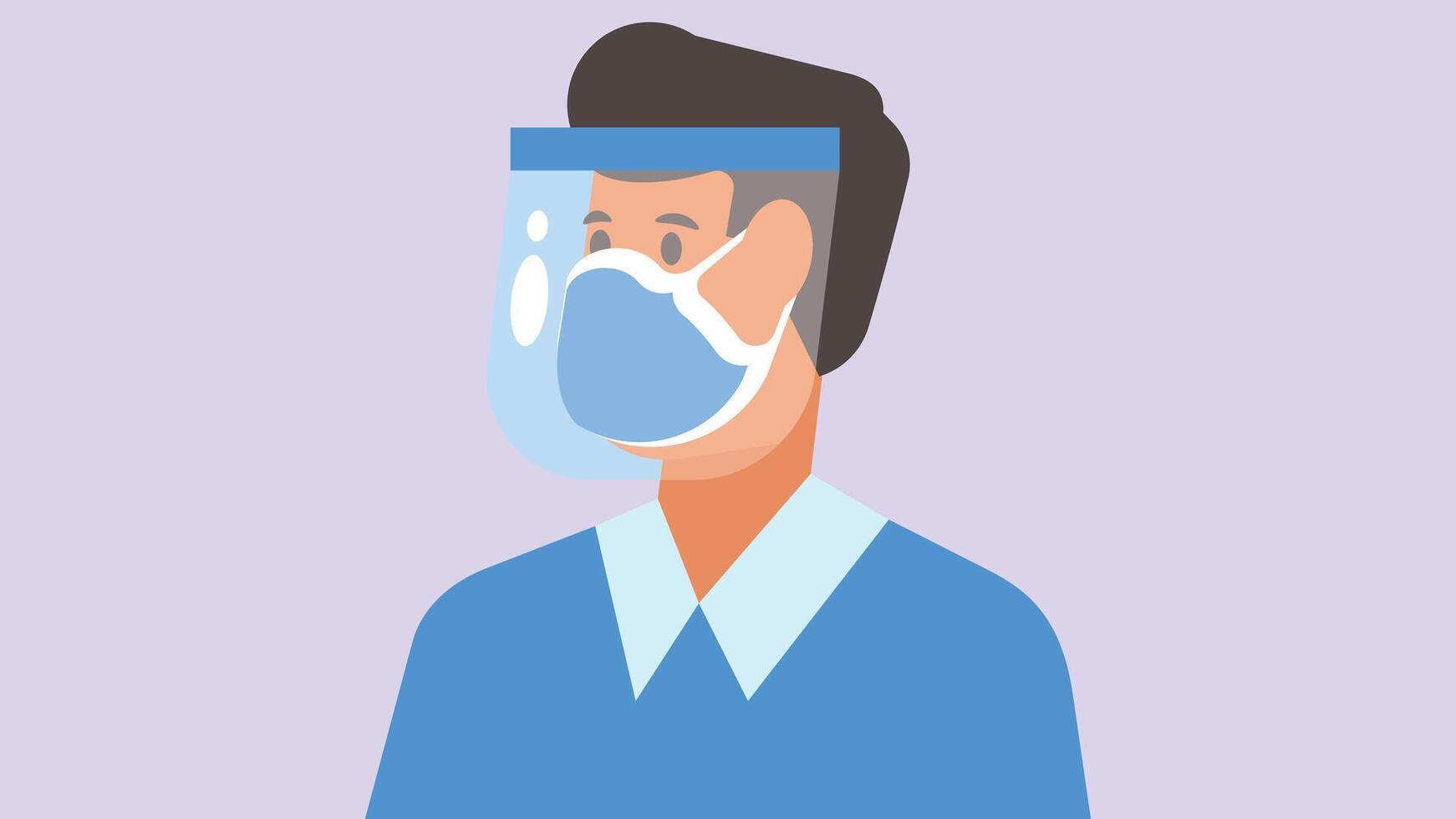 Man wearing an isolation mask and face mask preventing infection vector