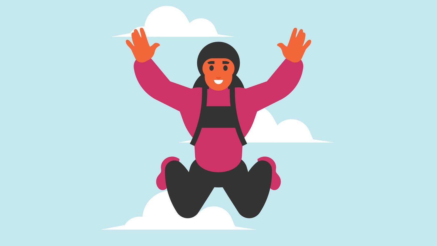 atheltic person skydiver falling from sky with a parachute illustration vector