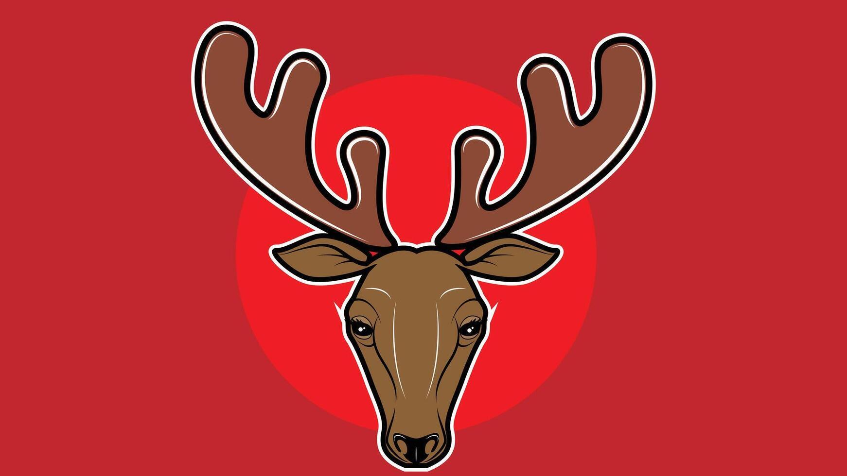 Deer head with horns isolated with red background vector