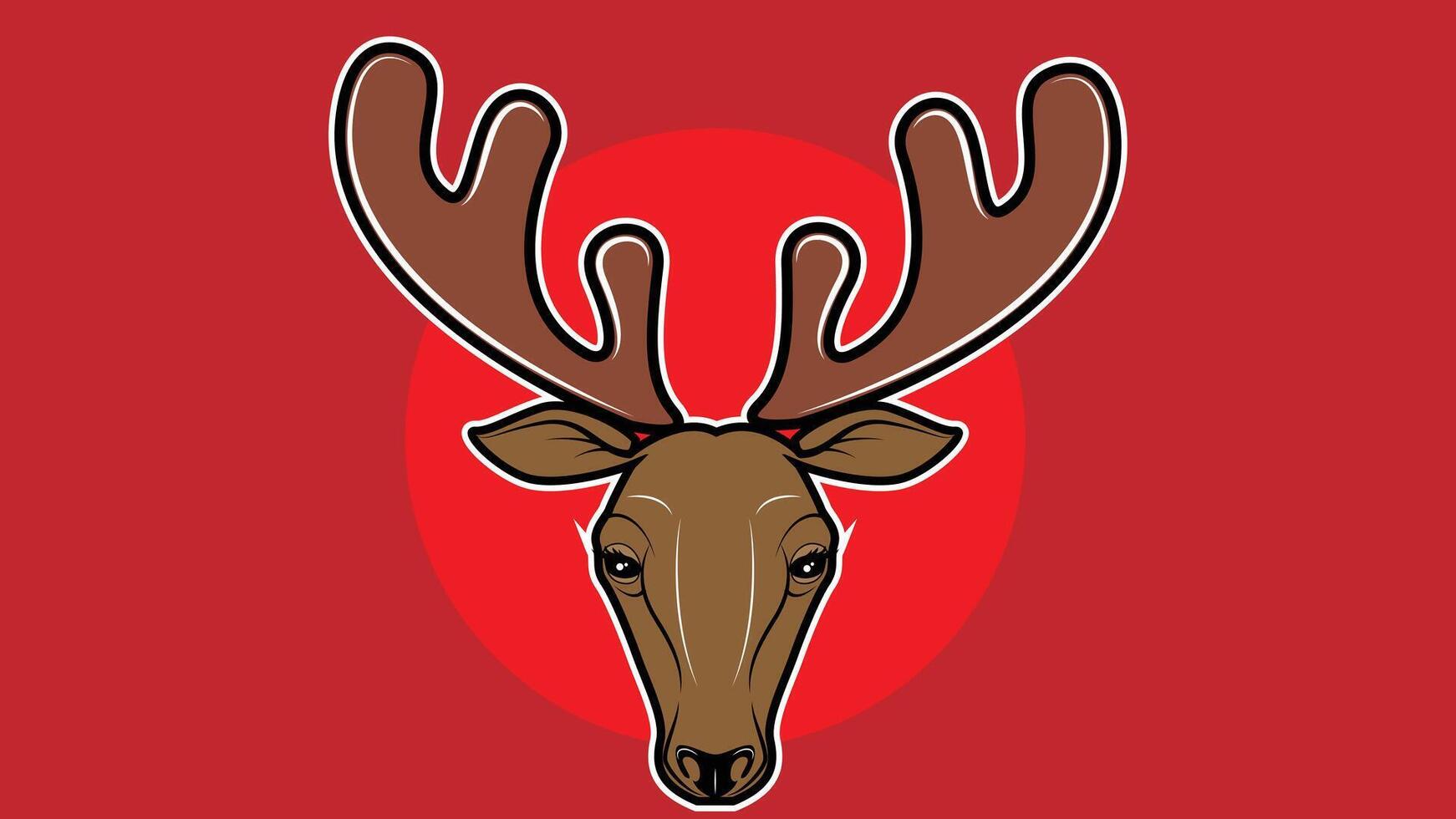 Deer head with horns isolated with red background vector