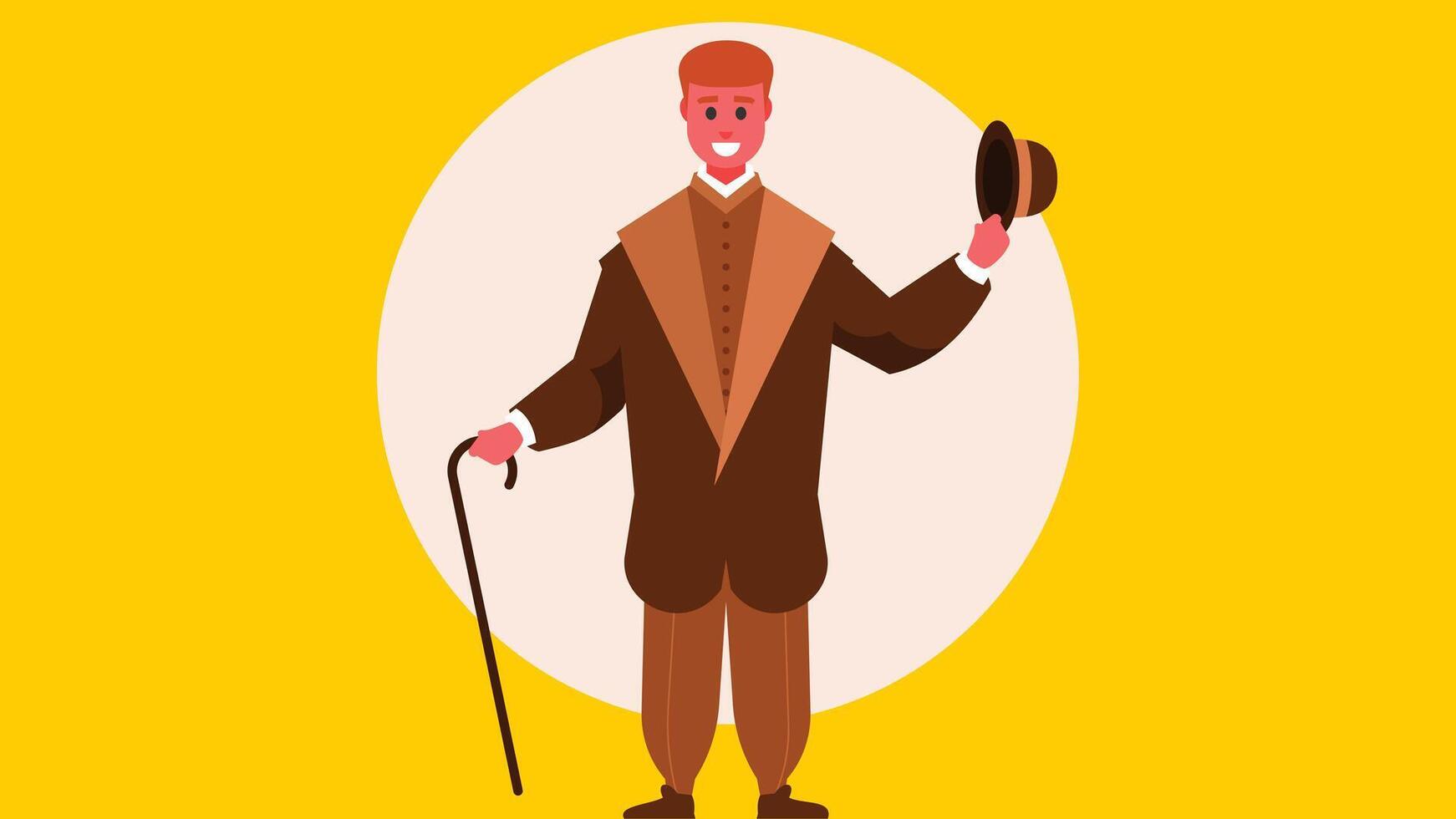 classic clothing gentleman holding his cap and walking stick vector