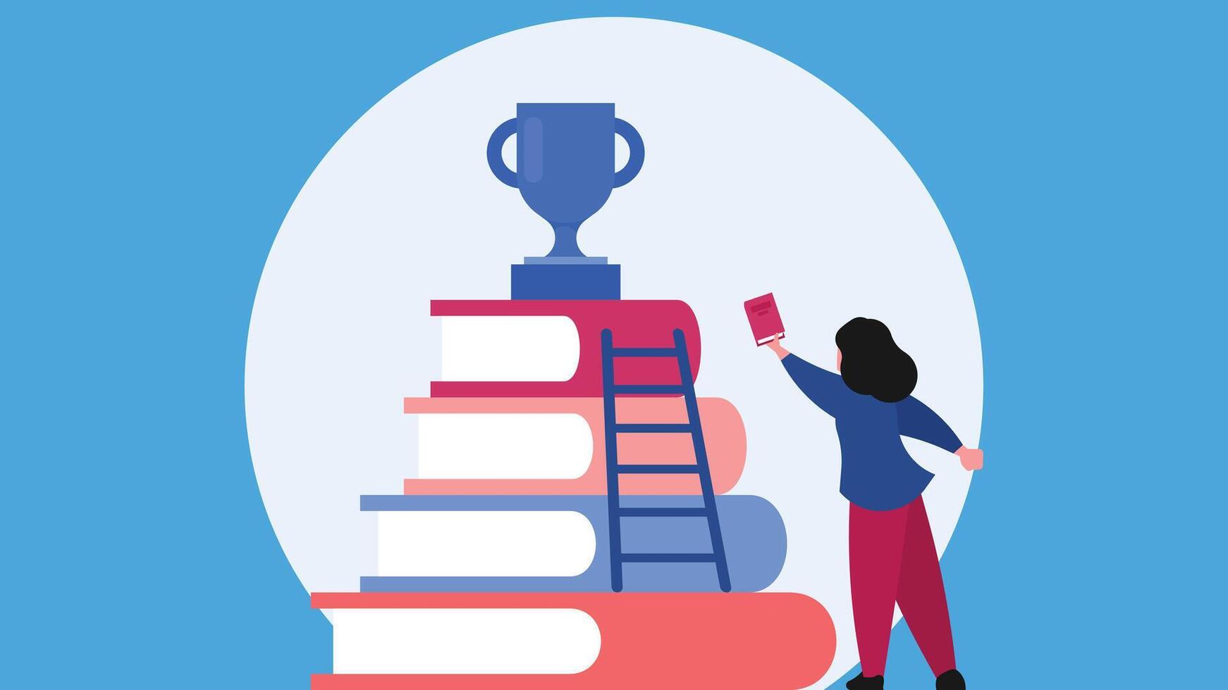 girl is learning by reading books seeking the trophy vector