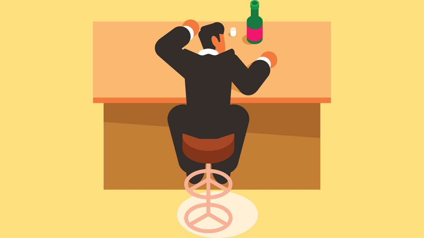 Drunk person on a bar drinking and sleeping illustration vector