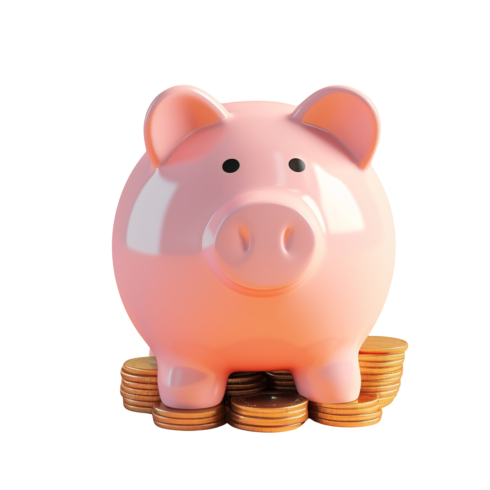 piggy bank with coins on transparent background. 3D rendering. Financial and investment business concepts png