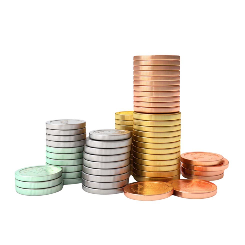 stack of coins on transparent background. 3D rendering. Financial and investment business concepts png