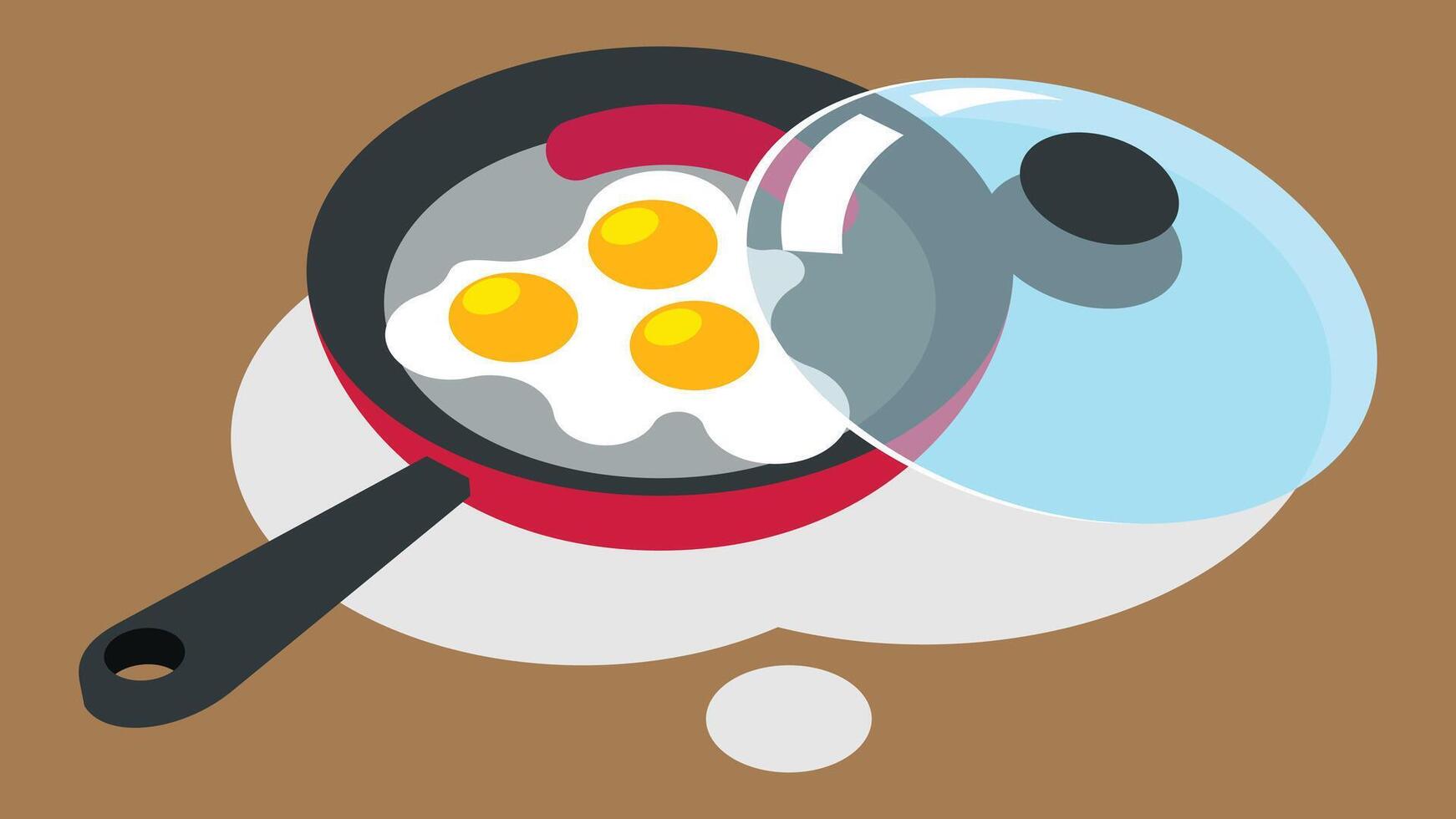 An egg omelette cooking inside a pan illustration vector