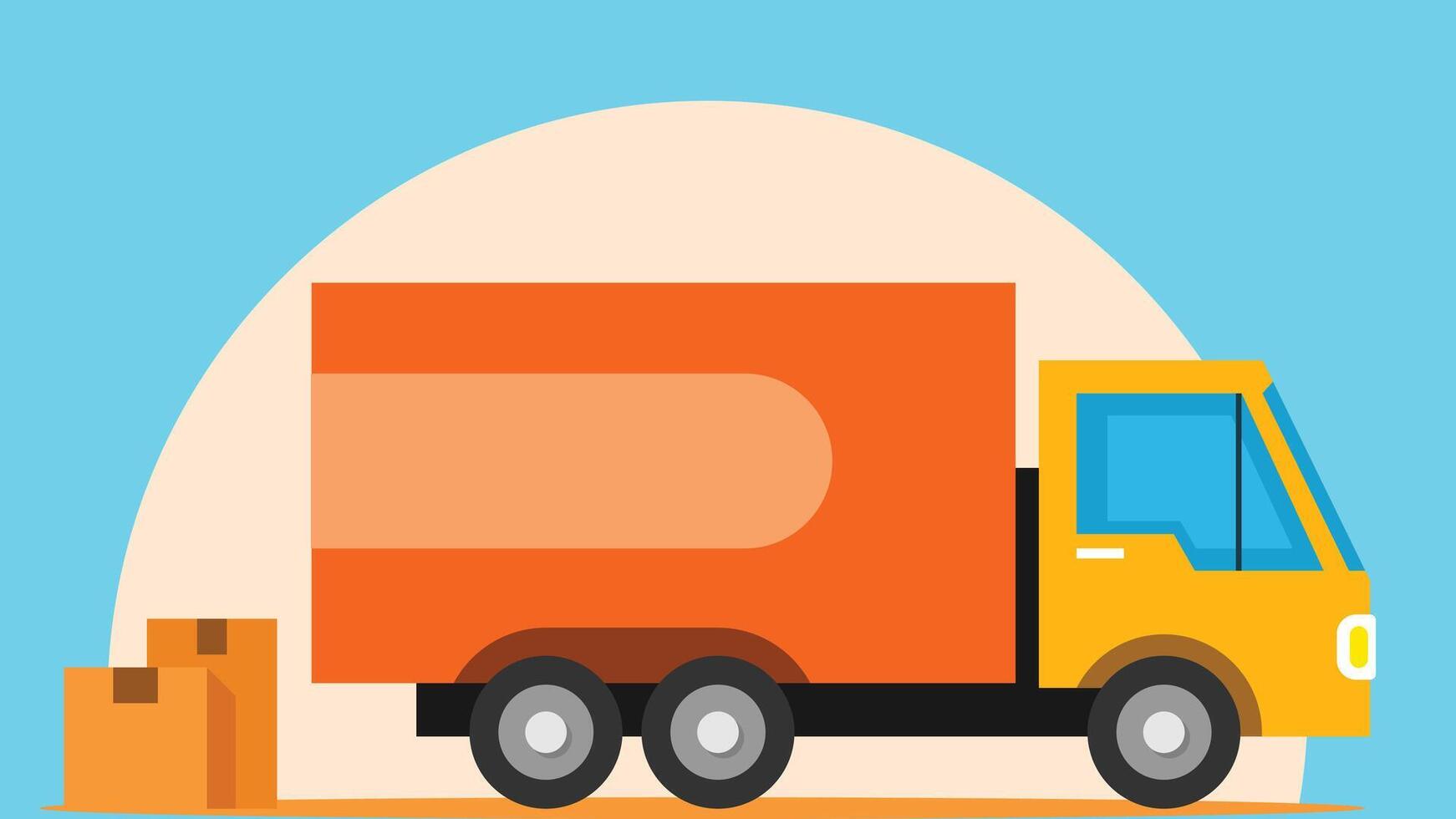 delivery and shipping trucks with packages in the back abstract illustration vector