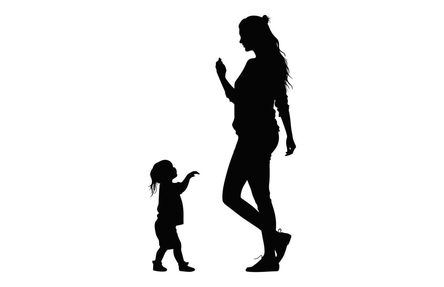 Mom and Child black Silhouette isolated on a white background vector