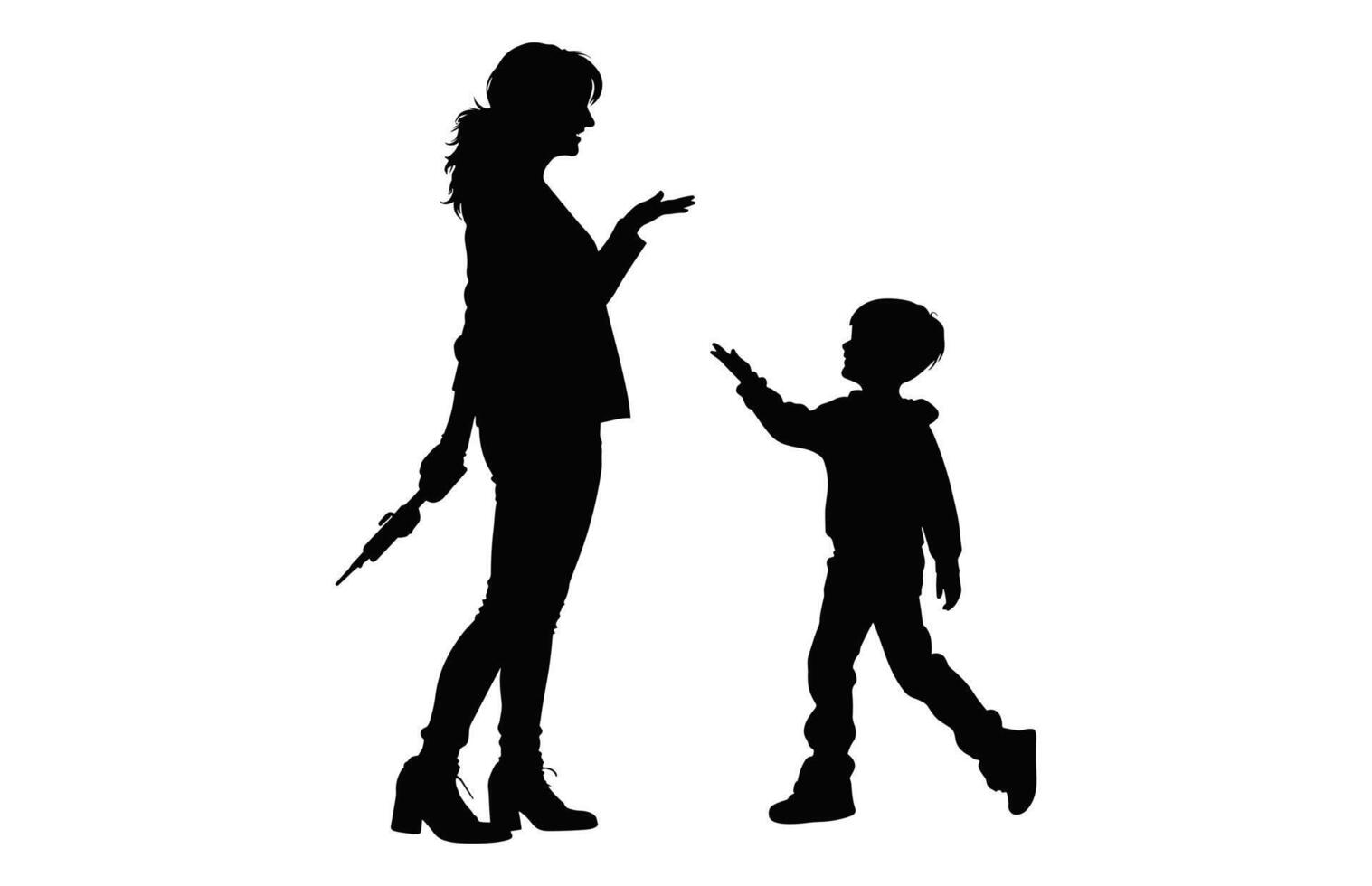 Mother and Son black Silhouette isolated on a white background vector