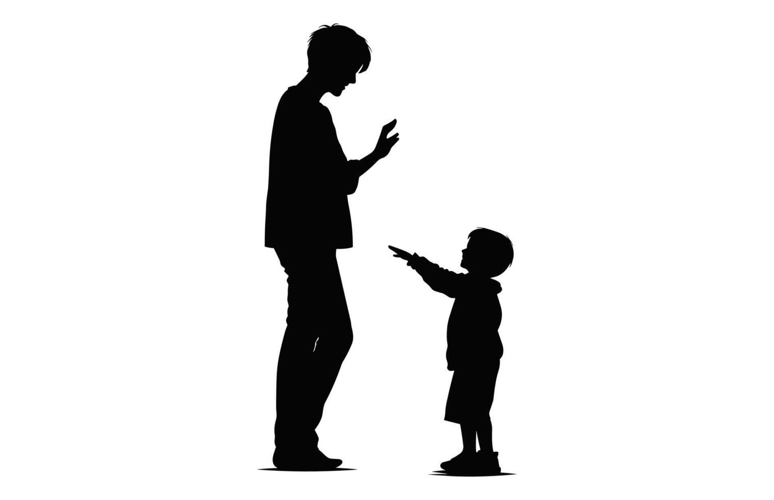 Mom and Son black Silhouette isolated on a white background vector