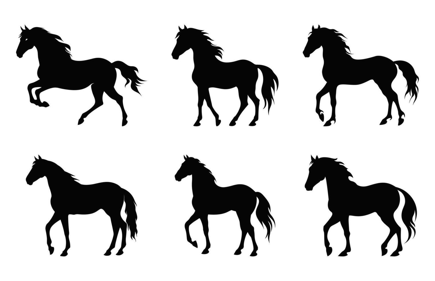 Horses Silhouette Set, Horse black Silhouettes Bundle vector