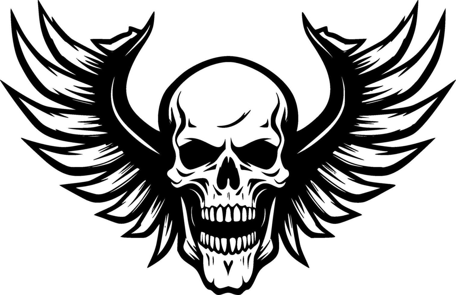 Skull With Wings - Black and White Isolated Icon - illustration vector