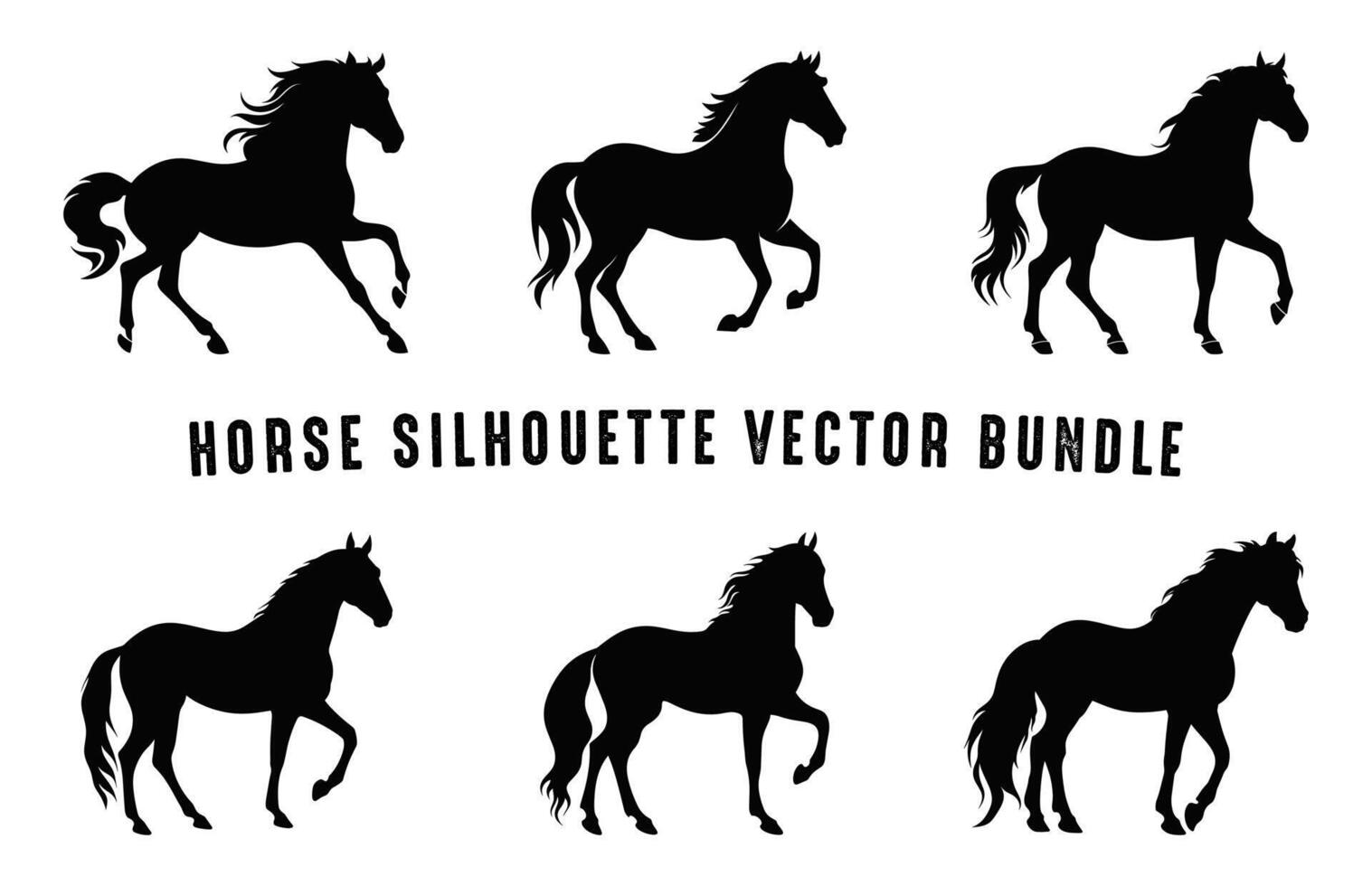 Horses Silhouettes Set, Horse Silhouette black Clipart Bundle vector