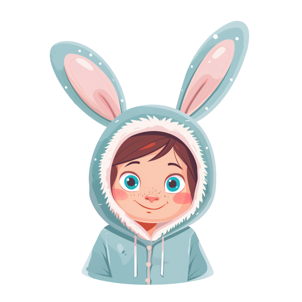 Cartoon cute kid wearing jacket with bunny ears png