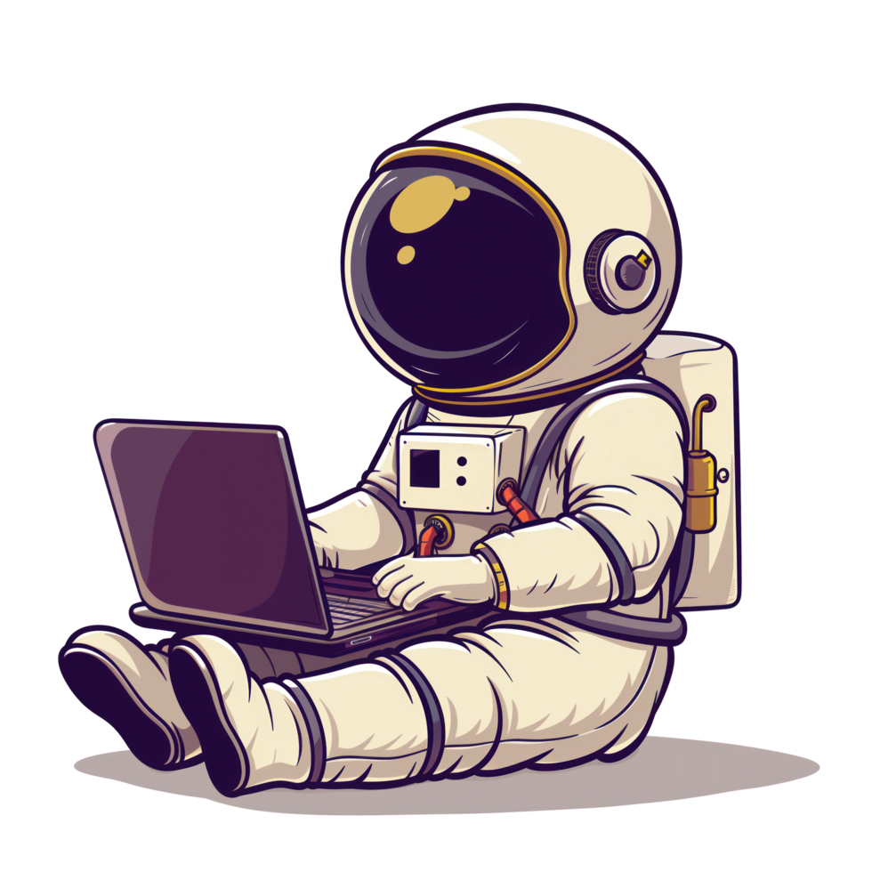 Astronaut in spacesuit working using laptop png