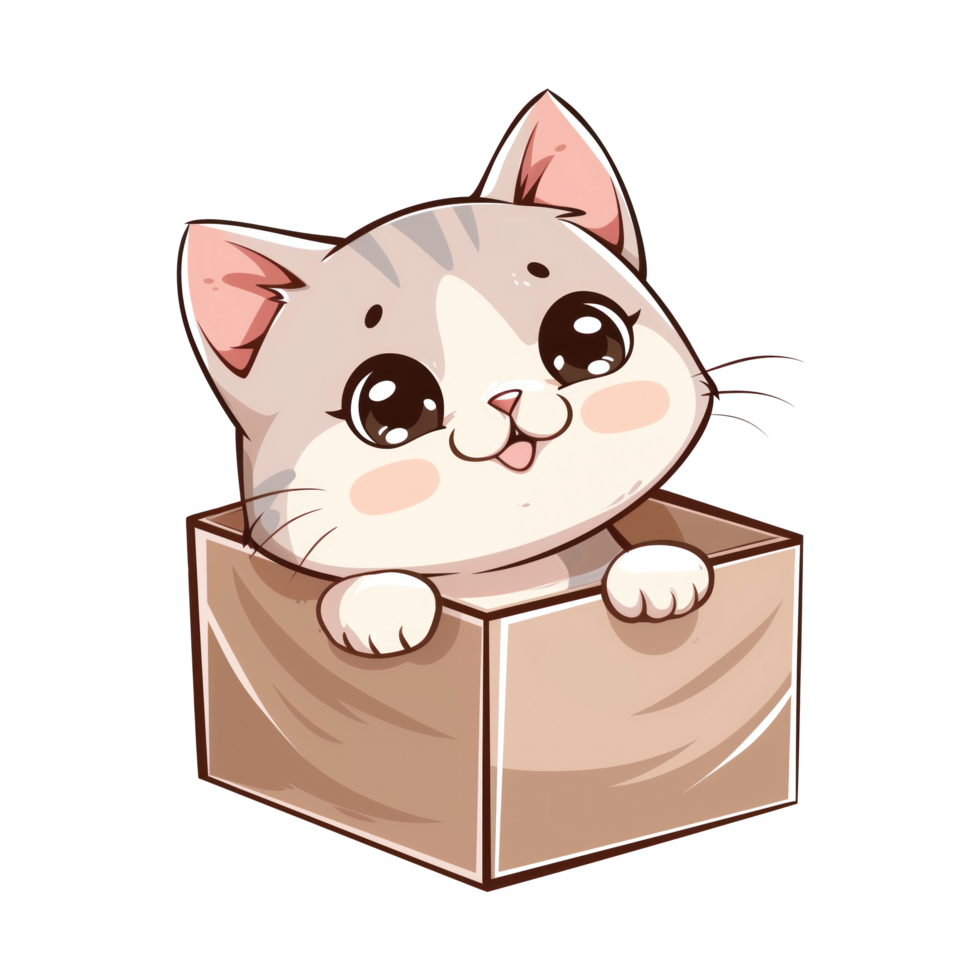 Illustration of cardboard box with a cat kitty png